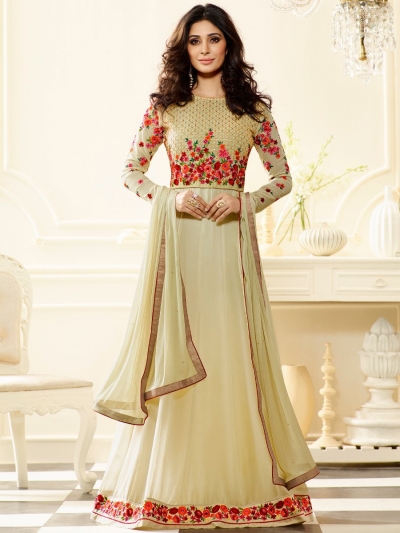 Cream color party wear georgette anarkali